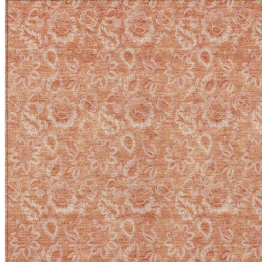 Salmon And Copper Floral Washable Indoor Outdoor Area Rug Photo 5