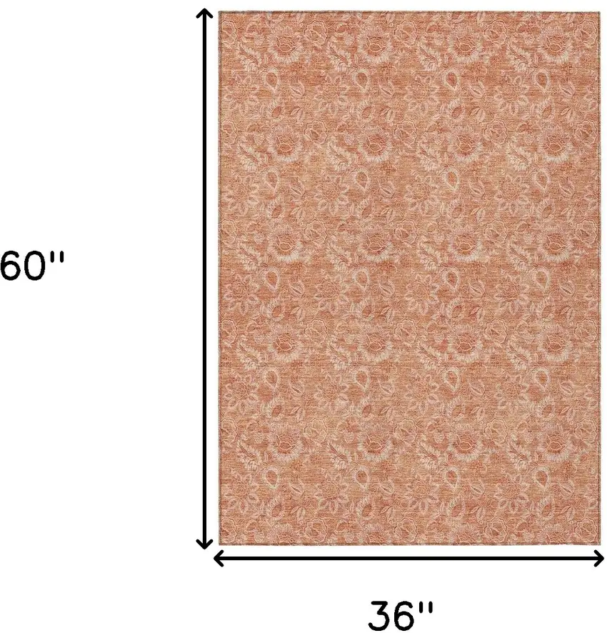 Salmon And Copper Floral Washable Indoor Outdoor Area Rug Photo 3