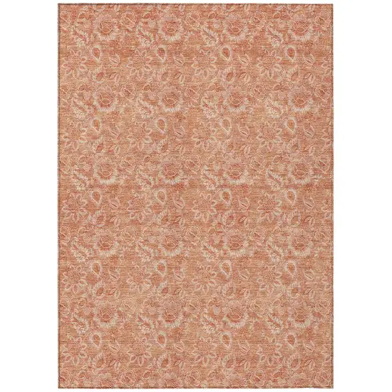 Salmon And Copper Floral Washable Indoor Outdoor Area Rug Photo 2