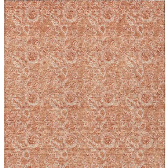 Salmon And Copper Floral Washable Indoor Outdoor Area Rug Photo 6