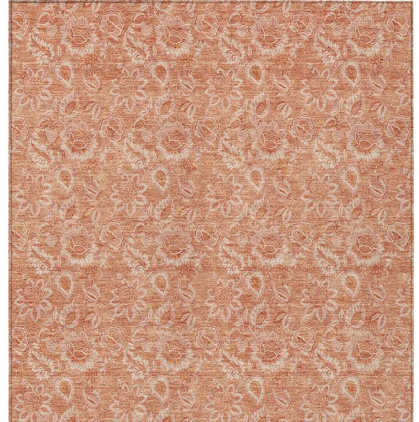 Salmon And Copper Floral Washable Indoor Outdoor Area Rug Photo 6