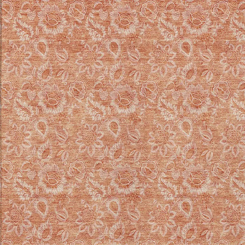 Salmon And Copper Floral Washable Indoor Outdoor Area Rug Photo 6