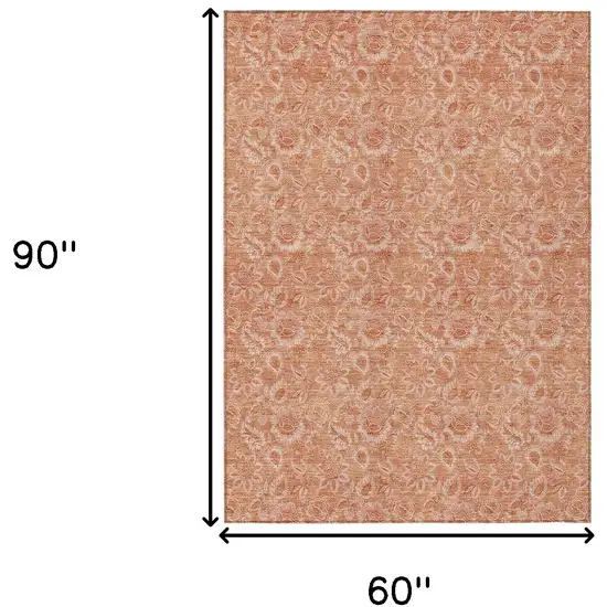 Salmon And Copper Floral Washable Indoor Outdoor Area Rug Photo 3
