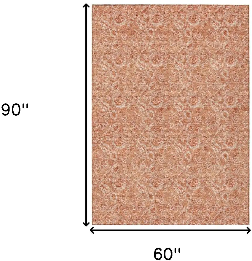 Salmon And Copper Floral Washable Indoor Outdoor Area Rug Photo 3