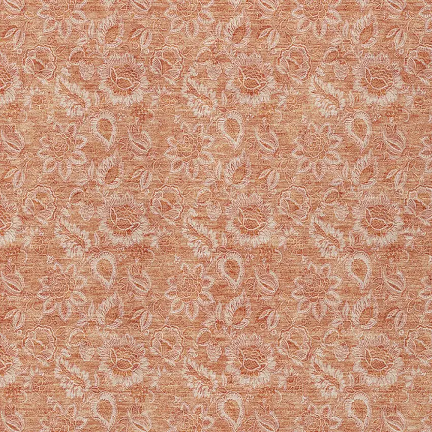 Salmon And Copper Floral Washable Indoor Outdoor Area Rug Photo 5