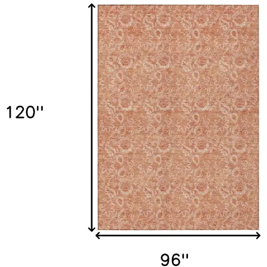 Salmon And Copper Floral Washable Indoor Outdoor Area Rug Photo 3