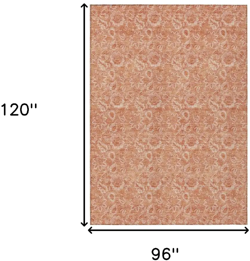 Salmon And Copper Floral Washable Indoor Outdoor Area Rug Photo 3