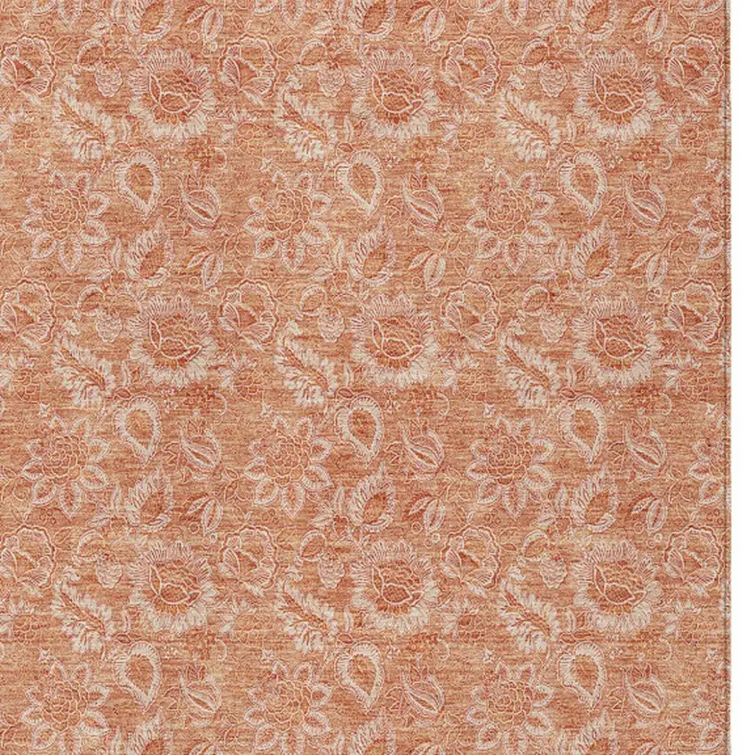 Salmon And Copper Floral Washable Indoor Outdoor Area Rug Photo 6
