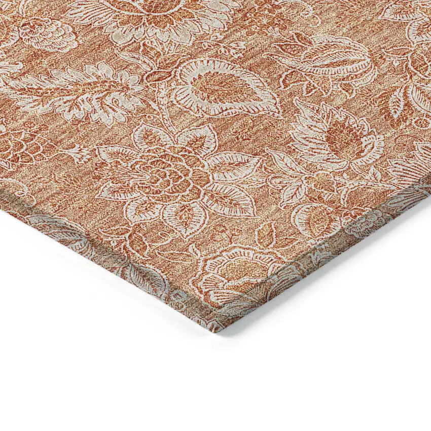 Salmon And Copper Floral Washable Indoor Outdoor Area Rug Photo 5