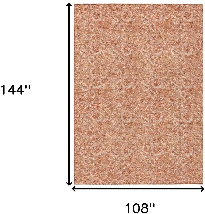 Salmon And Copper Floral Washable Indoor Outdoor Area Rug Photo 3