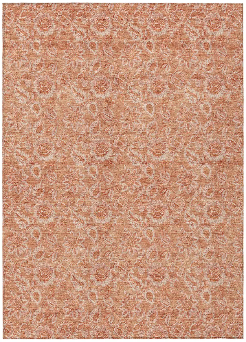 Salmon And Copper Floral Washable Indoor Outdoor Area Rug Photo 2