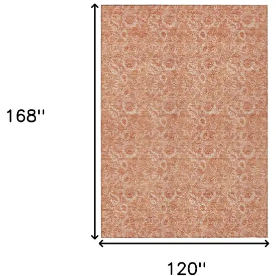Salmon And Copper Floral Washable Indoor Outdoor Area Rug Photo 3