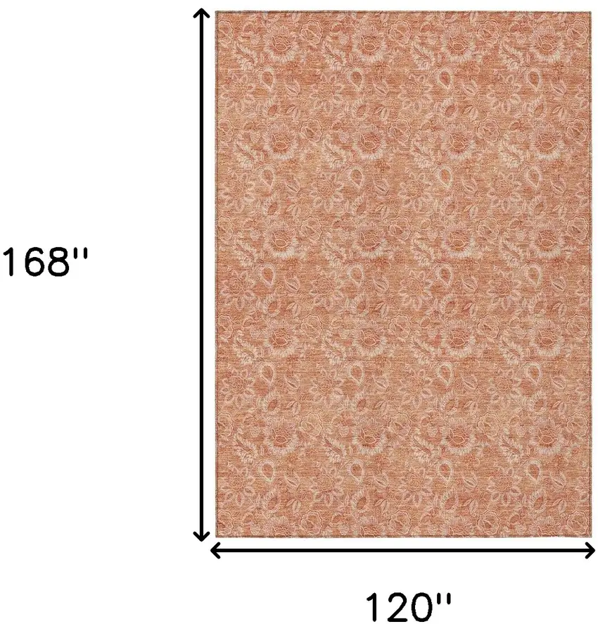 Salmon And Copper Floral Washable Indoor Outdoor Area Rug Photo 3