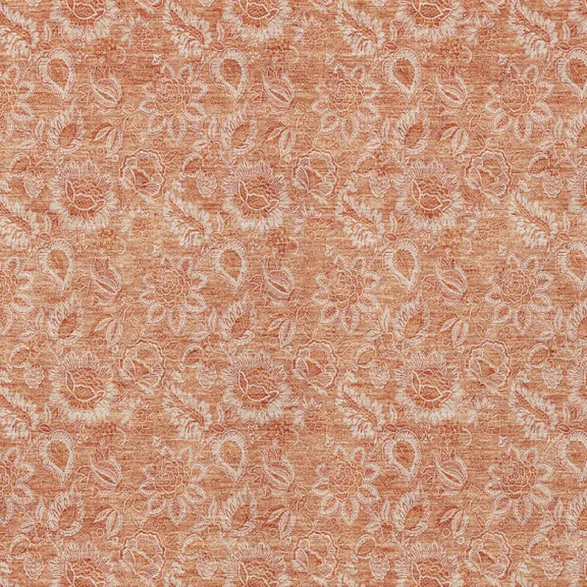 Salmon And Copper Floral Washable Indoor Outdoor Area Rug Photo 5