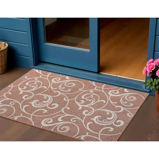 Salmon And Cream Floral Indoor Outdoor Area Rug Photo 1