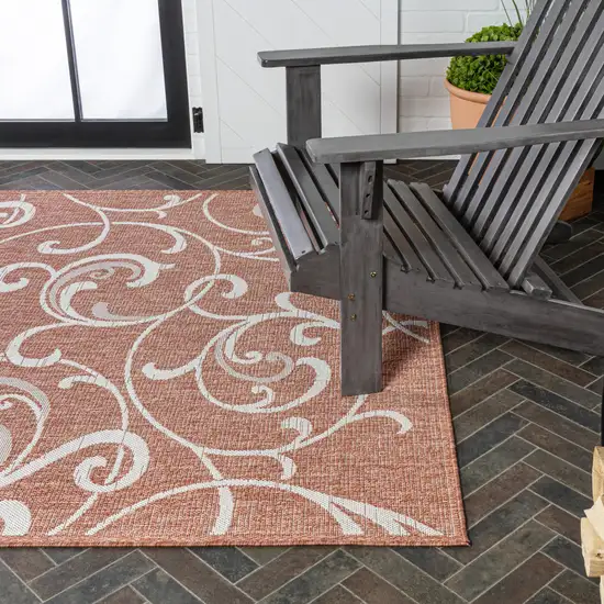 Salmon And Cream Floral Indoor Outdoor Area Rug Photo 9