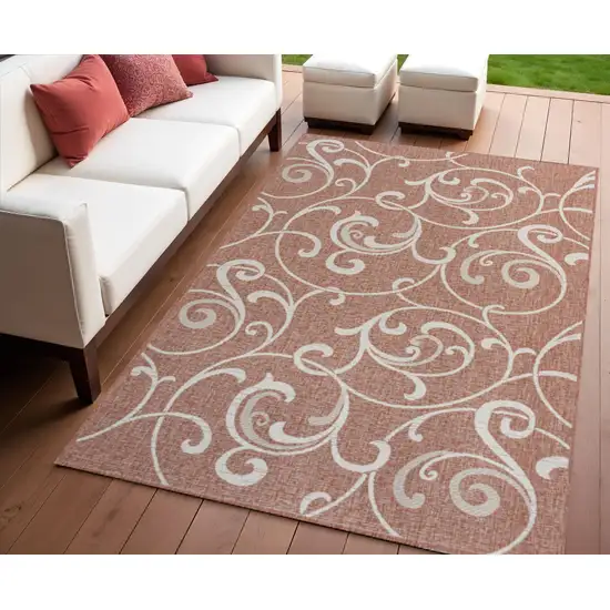Salmon And Cream Floral Indoor Outdoor Area Rug Photo 1