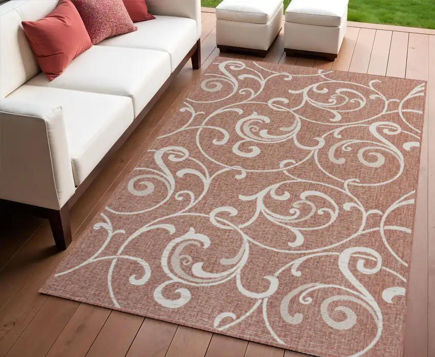 Salmon And Cream Floral Indoor Outdoor Area Rug Photo 1