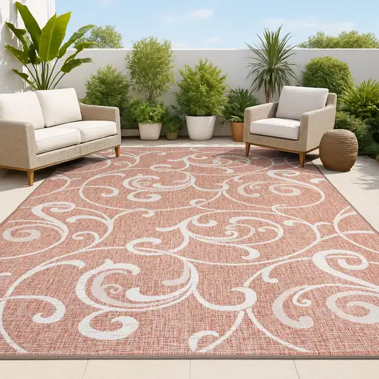 Salmon And Cream Floral Indoor Outdoor Area Rug Photo 4