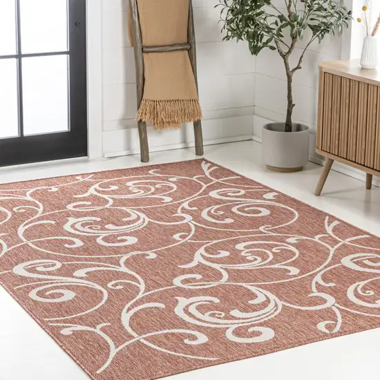 Salmon And Cream Floral Indoor Outdoor Area Rug Photo 8