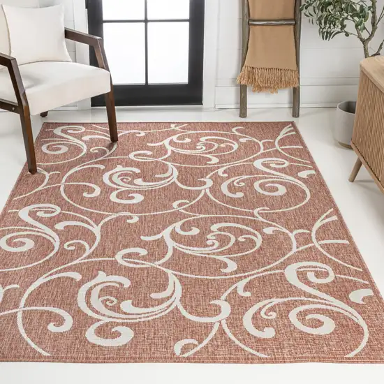 Salmon And Cream Floral Indoor Outdoor Area Rug Photo 7
