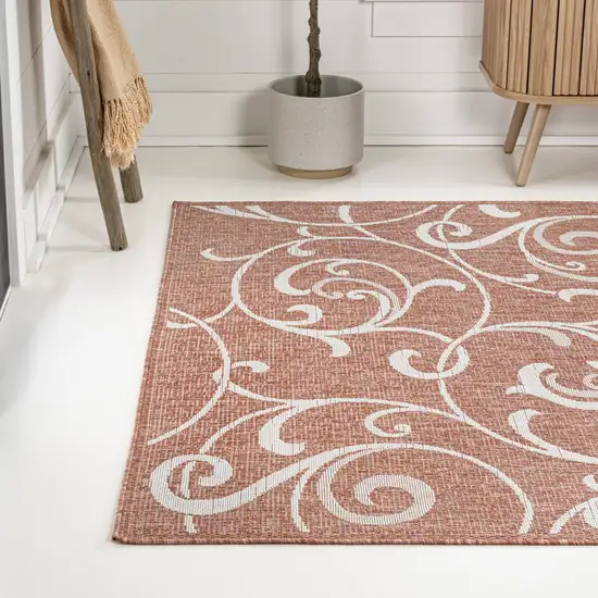 Salmon And Cream Floral Indoor Outdoor Area Rug Photo 6