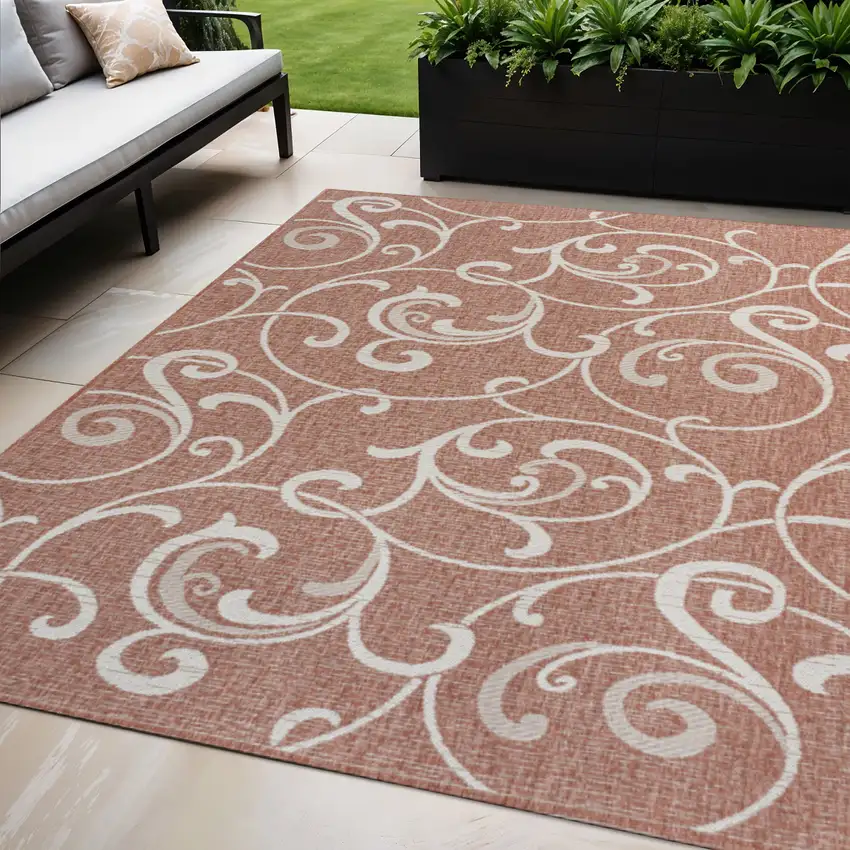 Salmon And Cream Floral Indoor Outdoor Area Rug Photo 1