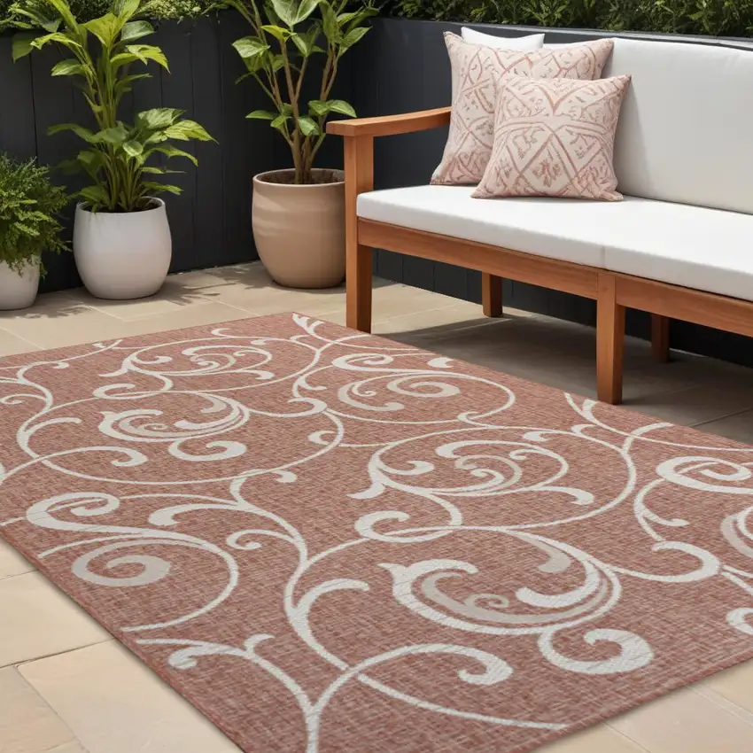 Salmon And Cream Floral Indoor Outdoor Area Rug Photo 1