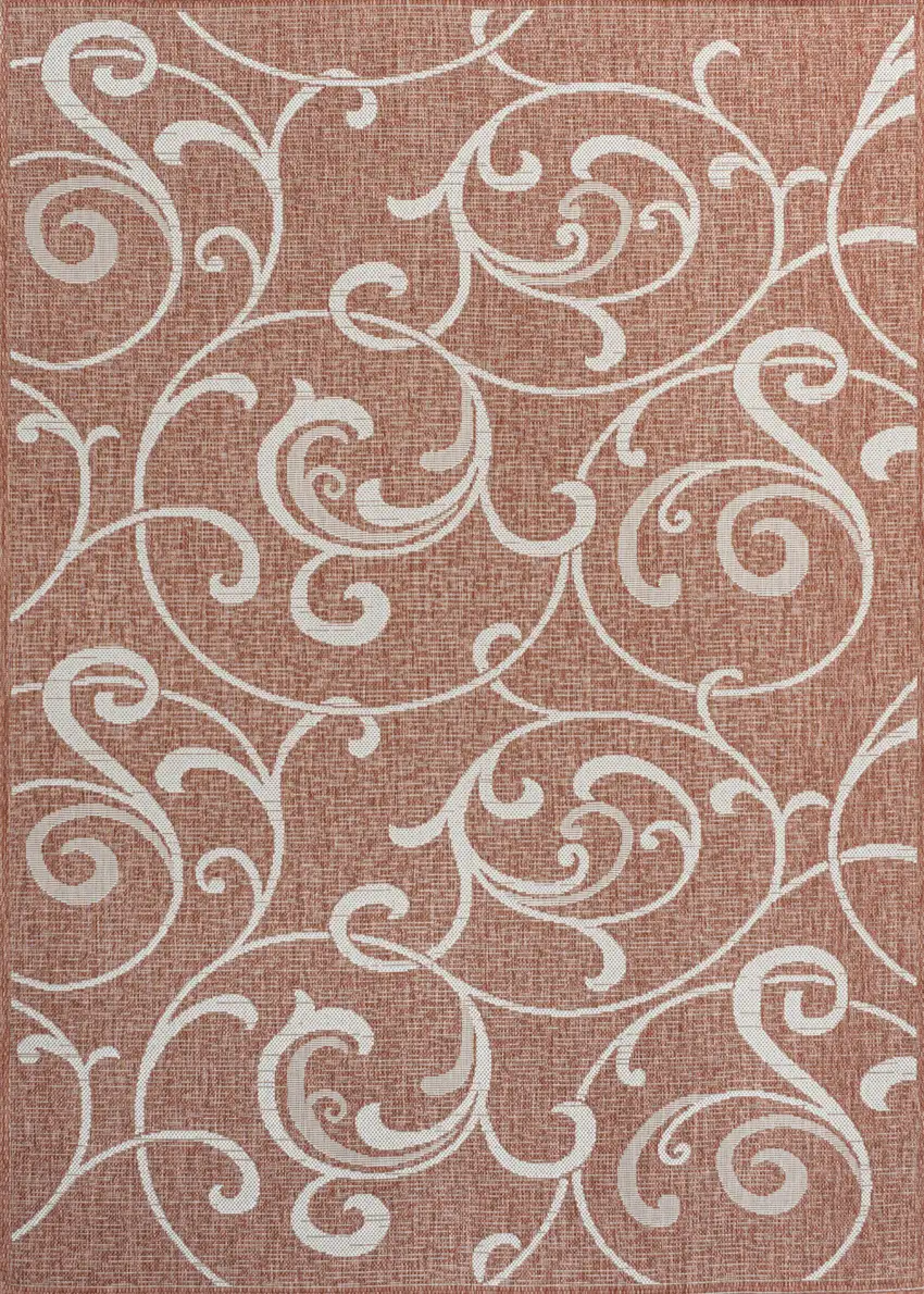 Salmon And Cream Floral Indoor Outdoor Area Rug Photo 1