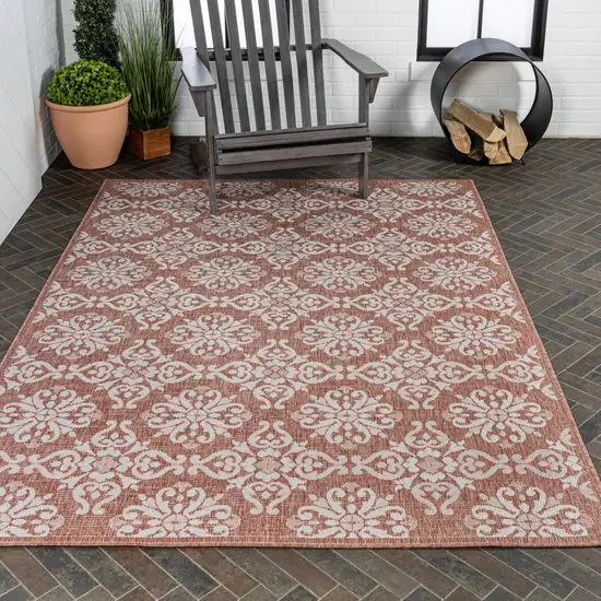 Salmon And Cream Floral Indoor Outdoor Area Rug Photo 9