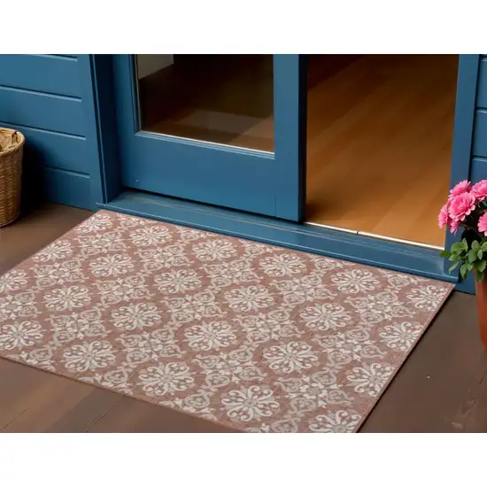 Salmon And Cream Floral Indoor Outdoor Area Rug Photo 1
