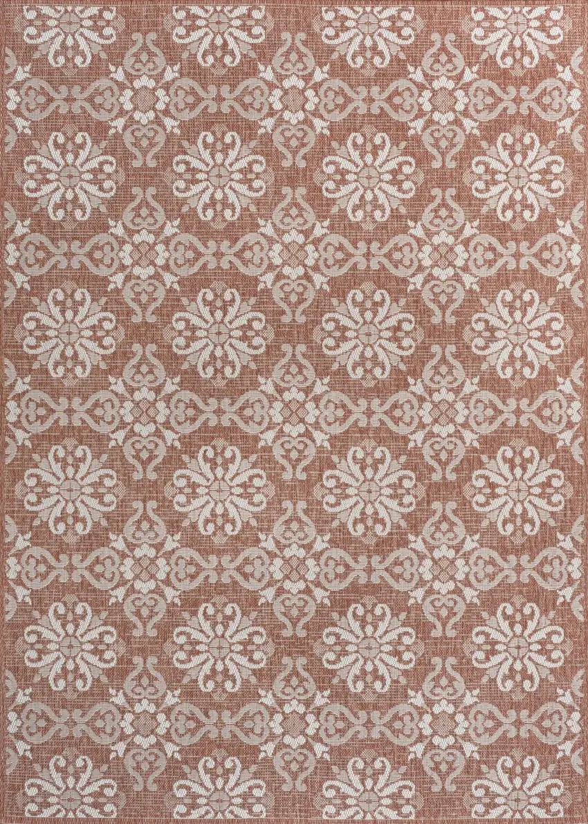 Salmon And Cream Floral Indoor Outdoor Area Rug Photo 1