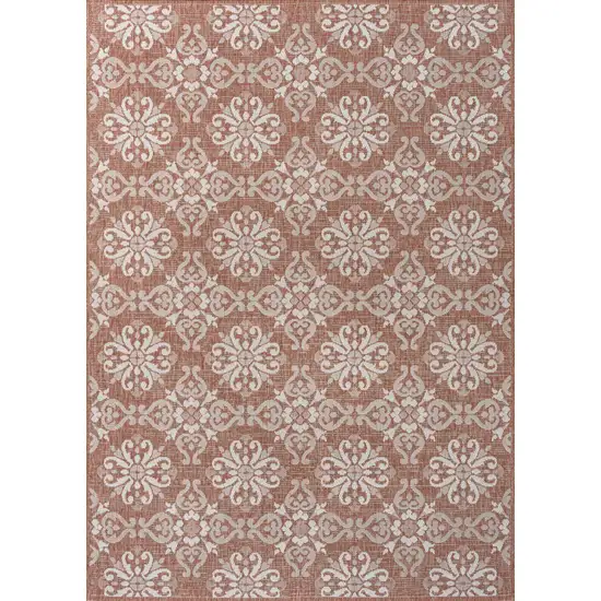 Salmon And Cream Floral Indoor Outdoor Area Rug Photo 3