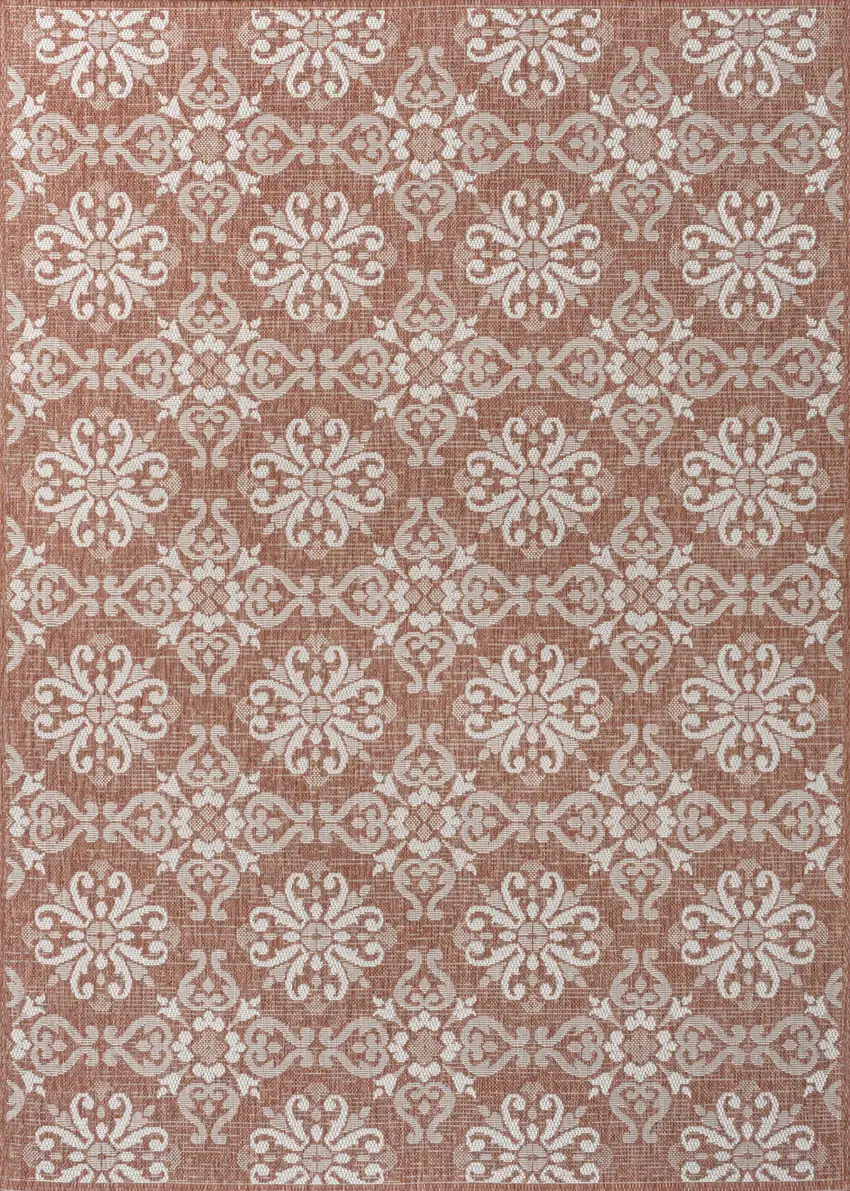 Salmon And Cream Floral Indoor Outdoor Area Rug Photo 3