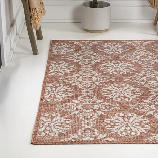 Salmon And Cream Floral Indoor Outdoor Area Rug Photo 6