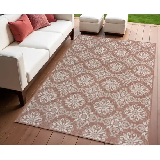 Salmon And Cream Floral Indoor Outdoor Area Rug Photo 1
