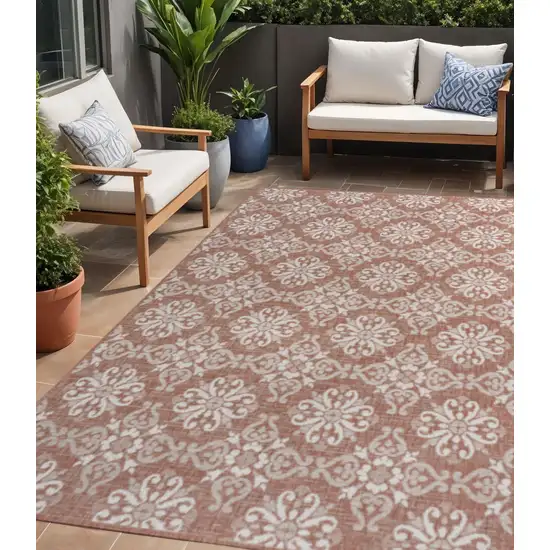 Salmon And Cream Floral Indoor Outdoor Area Rug Photo 1