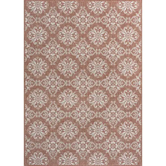 Salmon And Cream Floral Indoor Outdoor Area Rug Photo 1