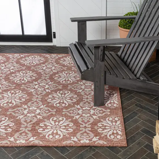 Salmon And Cream Floral Indoor Outdoor Area Rug Photo 9