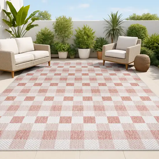 Salmon And Cream Geometric Indoor Outdoor Area Rug Photo 4