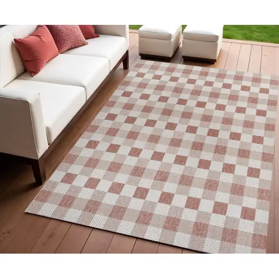 Salmon And Cream Geometric Indoor Outdoor Area Rug Photo 1