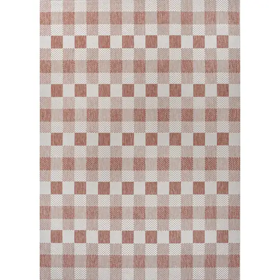 Salmon And Cream Geometric Indoor Outdoor Area Rug Photo 3