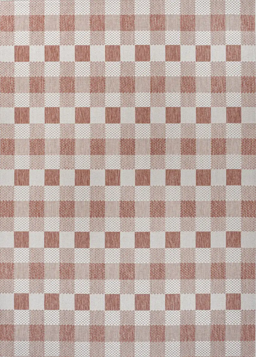 Salmon And Cream Geometric Indoor Outdoor Area Rug Photo 3