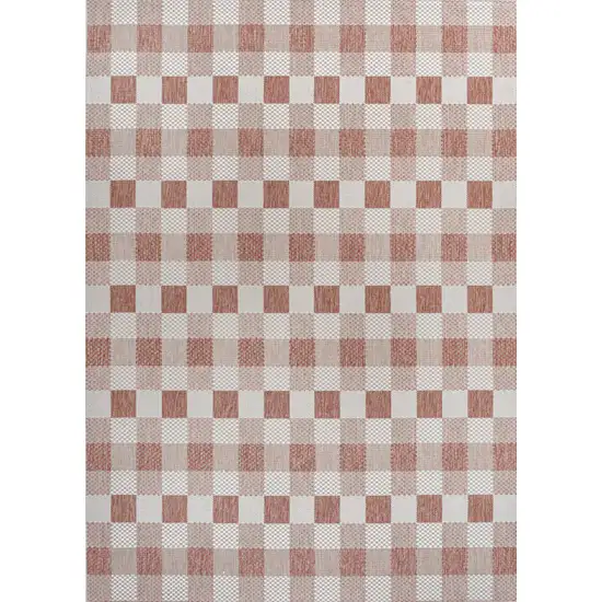 Salmon And Cream Geometric Indoor Outdoor Area Rug Photo 1