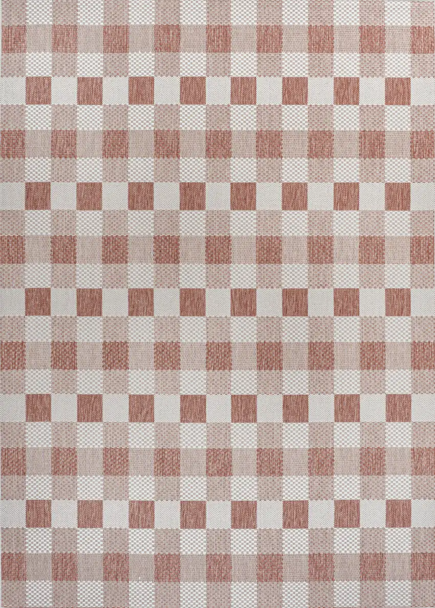 Salmon And Cream Geometric Indoor Outdoor Area Rug Photo 1