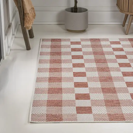 Salmon And Cream Geometric Indoor Outdoor Area Rug Photo 6