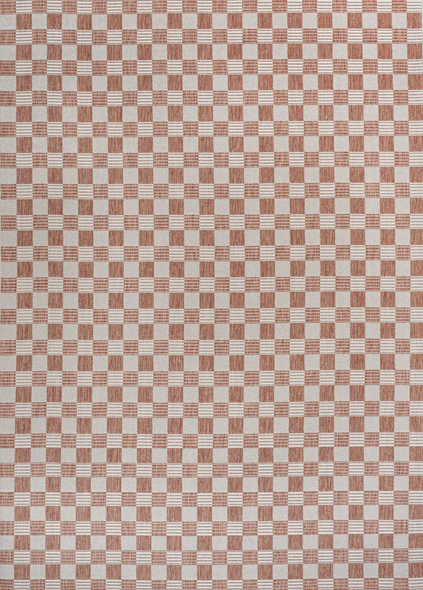 Salmon And Cream Geometric Indoor Outdoor Area Rug Photo 1