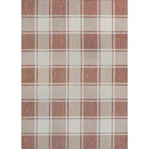 Photo of Salmon And Cream Gingham Indoor Outdoor Area Rug