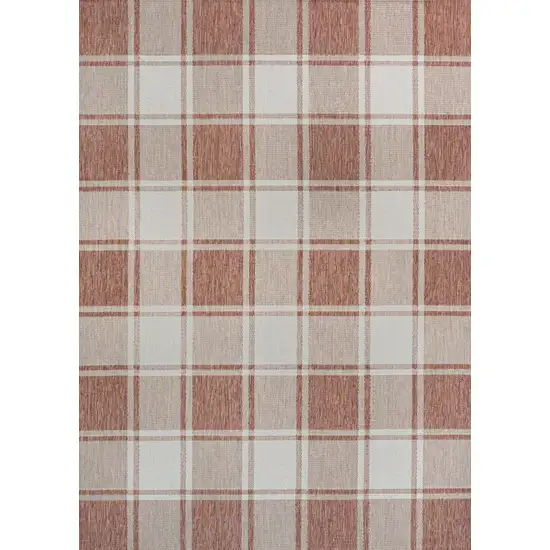 Salmon And Cream Gingham Indoor Outdoor Area Rug Photo 1