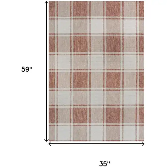 Salmon And Cream Gingham Indoor Outdoor Area Rug Photo 4